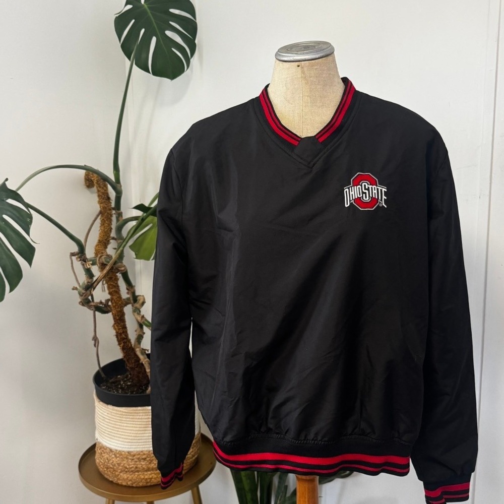 Campus Classics Ohio State Windbreaker Mens Small Black Red V-Neck Pullover OSU